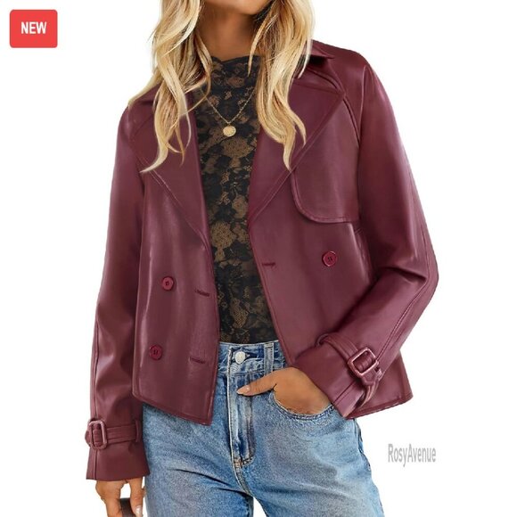 Jackets & Blazers - Oversized Faux Leather Motorcycle Jacket, Button Front, Moto Style